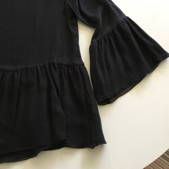 100%SILK BLACK BLOUSE WITH BELL SLEEVES - Picture 6 of 9